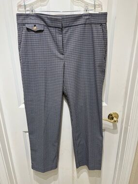 NWT LOFT Riviera Slim Mid-Rise Straight-Leg Plaid Pants in Blue, Beige & Gray